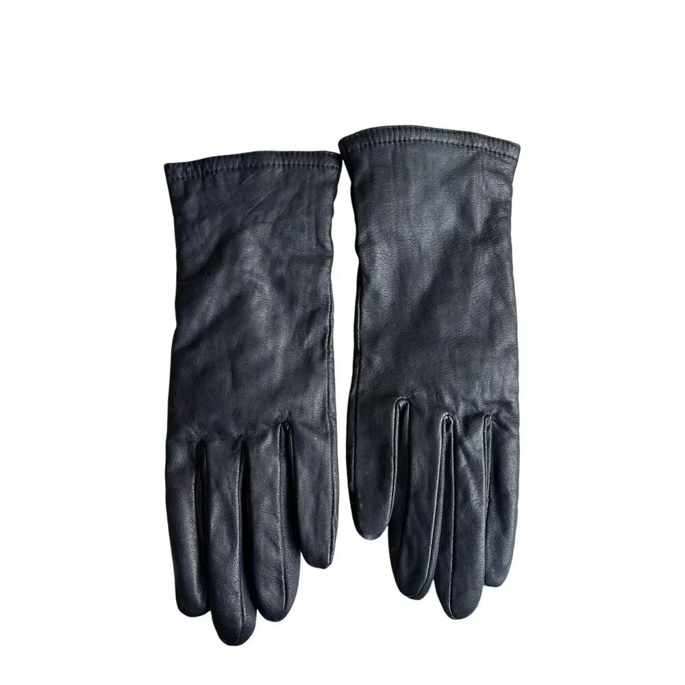 Y2K Vintage Black Leather Thinsulate Lined Gloves Size M